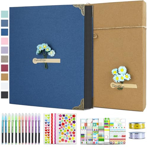 Vienrose Photo Album Scrapbook 60 Pages Hardcover 8.5 x 11 Inch with DIY Scrapbooking Kit 3 Rings Black Paper Scrapbook for Lover Friends Kids Anniversary Wedding Gift