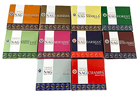 Nature's Spirit Golden Nag Champa Coni x 10 (10 pezzi) Vijayshree Exclusive Collection x 10 aromi masala