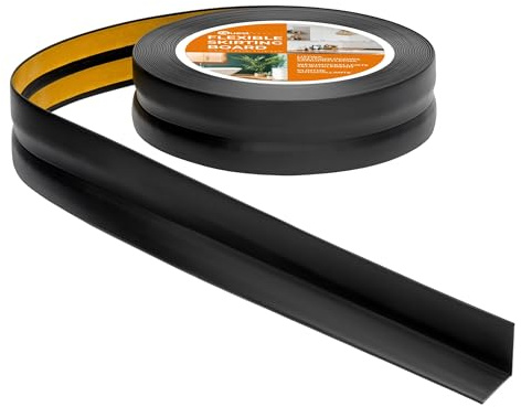 Quest Självhäftande Mjuk Golvlist – 25 mm x 15 mm – Böjbar list, avslutningslist för kök och badrum – Sockellist PVC, flexibel, vattentät, dekorativ (Svart, 10m)