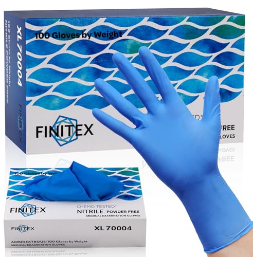 FINITEX Nitrile Disposable Medical Exam Gloves - 4 mil Powder-free Stretch Latex-Free Blue 100 PCS For Examination Home Cleaning Food Glove (100, X-Large)