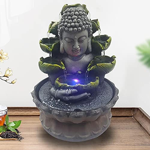 Fuente de habitación con iluminación RGB, mesa de Buda, fuente de cascada Fengshui, meditación, decoración interior relajante, para buena suerte para regalo