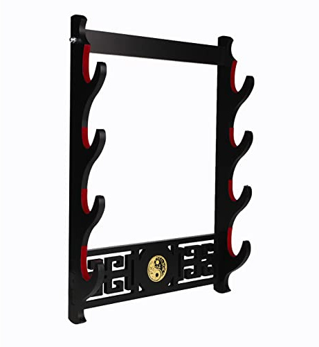 Dfdvye Support mural pour épée Katana – Symbole de Tai Chi à 4 niveaux Support Katana rembourré de velours Présentoir d'épée de samouraï Rack Baguette magique Sabre laser Wakizashi Support d'épée