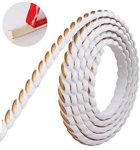 Carta da parati in PVC da 5 m, con bordo autoadesivo, flessibile per stampaggio, striscia decorativa, bordatura per armadietti, porte, specchietti, parete di sfondo (bianco con oro, 10 mm)