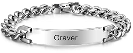 XUANPAI Personalisiertes Edelstahl-Armband für Herren - Silber Panzerkette Hip Hop Rapper Modeschmuck mit Gravur und Namen für Männer