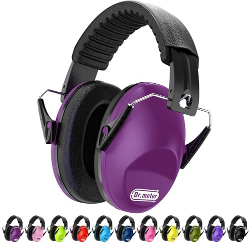 Dr.meter Ear Defenders Children, Children SNR 27dB Protective Earmuffs with Noise Blocking muffs Sleeping Studying Adjustable Head Band, Grape Purple, 3-16 Years Old (EM100)
