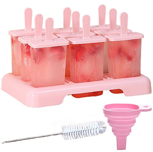 DKDDSSS 11 Piezas Moldes de Helado, Juego de Moldes para Polos Reutilizable, Moldes de Paletas de Hielo, DIY Popsicle Mold, 1Plegable Embudo,1cepillo de limpieza, para Niños, Adultos