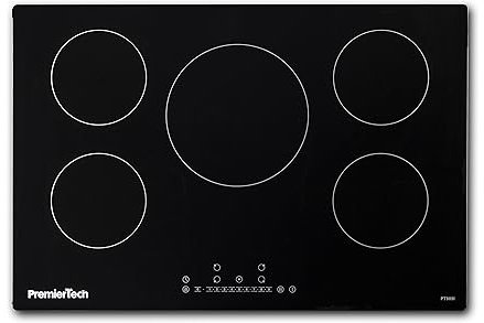 PremierTech PT805I Piano Cottura a Induzione 5 Zone Vetro Nero 80cm (77cm da Incasso) Touch Control Funzione Boost Timer Blocco Sicurezza Regolazione 9 Livelli Compatibile Pentole adatte ad Induzione