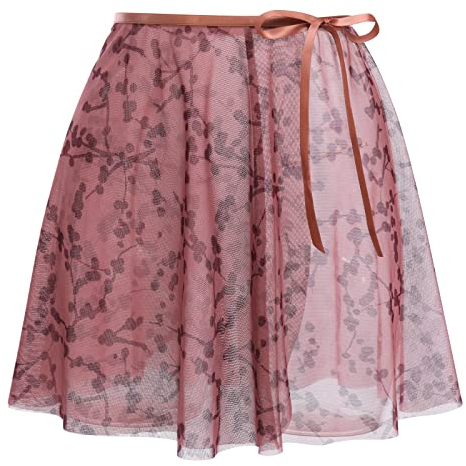 Damen M?dchen Ballettrock Wickelrock Blumenmuster Mesh Tanz Rock Verstellbare Taille Krawatten Gymnastik R?cke Prinzessin Minirock Tanzbekleidung Tanzr?cke Dancewear Party Kost?m Staubige Rosa S-M