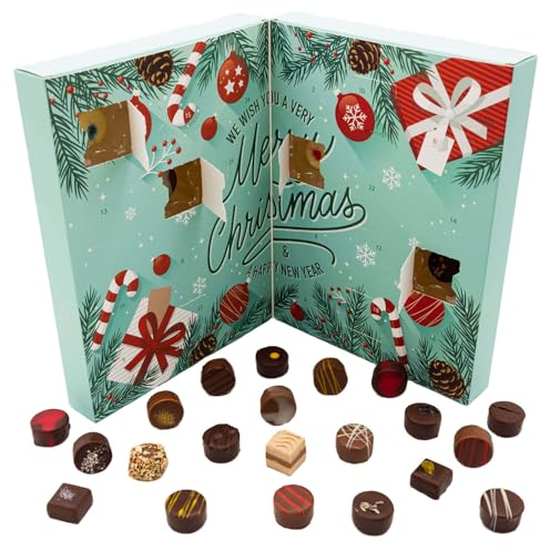 Hallingers Classical Christmas - Adventskalender Pralinen Geschenk handmade ohne Alkohol aus Edelkakao Schokolade (Box) - Geschenk im Sommer & als perfektes Grillgeschenk | Glückwunsch Chanukka Freund