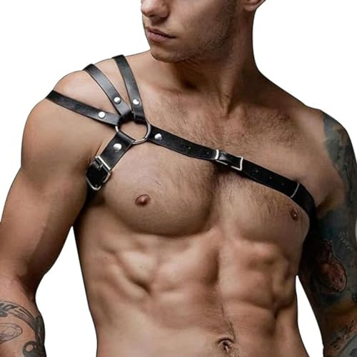 Leather Harness Men's Gay Body Chest Half Harness PU Leather Erotic Men Gay Fetish Shoulder Strap Belt Sexy Chest Harness Punk Gothic Slave Bondage