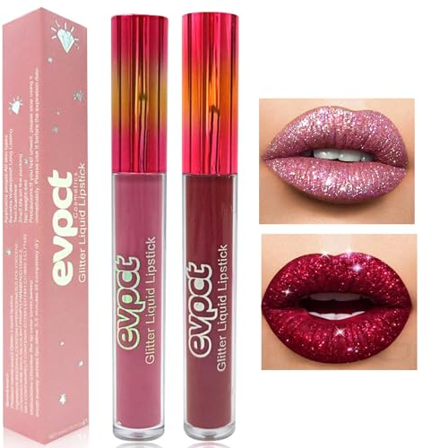 Likesing 2 Piezas Pintalabios Permanente Purpurina Rojo Labiales Mate Larga Duracion Labial Lip Tint Gloss Stain Brillo Tinta Barra de Labios Tinte Labios Lipstick Set Kit Maquillaje Mujer Regalo