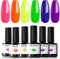 Modelones UV Nagellack Neon, 6 Farben Gel Nagellack Orange Grün Blau Gelb Violett Rosa für Sommer Soak Off Nail Polish French Manicure DIY zu Hause Geschenke, 7 ml