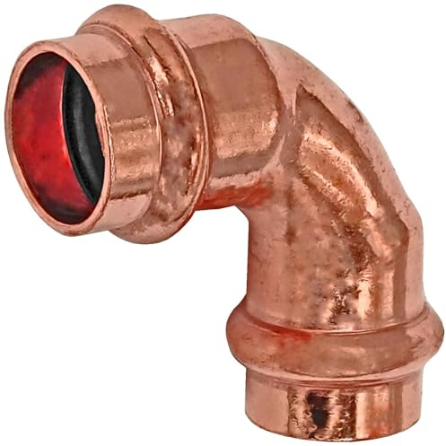Press Fitting 2416 Winkel 90° Grad für Kupfer Rohr Außendurchmesser 15mm i-i 2 Muffen Anschlüsse zum Verpressen V Kontur Trinkwasser Kupplung Verbinder Bogen Heizung Sanitär Wasser