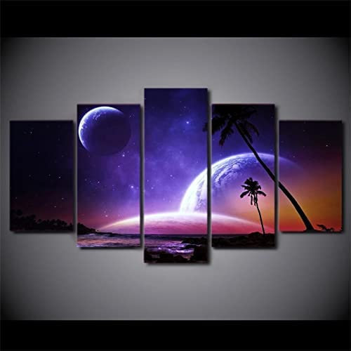 Impression Sur Toile Intissee Peinture À L'Huile De Maison De Rivière 5 Parties Tableau Tableaux Decoration Murale Photo Image Artistique Photographie Graphique (L/Avec Cadre 150 X 80 Cm -0G8D/F9