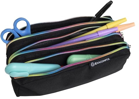 Exacompta - Art.-Nr. 52140E – 1 rechteckiges Federmäppchen Raibow – Federmäppchen mit 3 Fächern zum Trennen und Aufbewahren von verschiedenem Zubehör und Schreibmaterial – Regenbogen-Reißverschluss