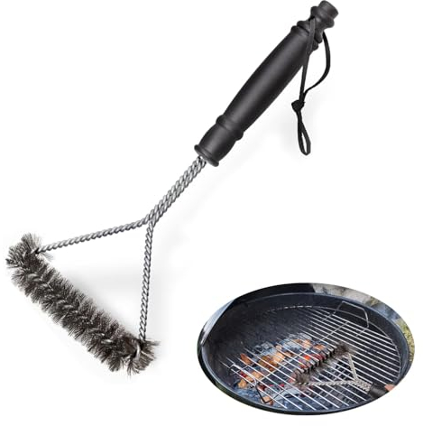 Grillbürste Edelstahl, Grill Reinigungsbürste, Grill Bürste Mit Messingborsten, 12 Zoll BBQ Bürste mit Langer Griff, Dreieckige Grillbürste für Gasgrills, Holzkohlegrills, Elektrogrills,360° Reinigung