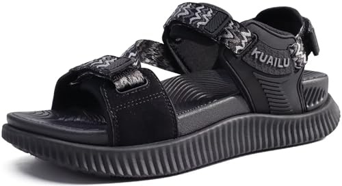 KuaiLu Womens Walking Sandals Comfort Plantar Fasciitis Arch Support Orthopedic Recovery Sport Outdoor Hiking Athletic Cushion Water Camping Shoes Adjustable Strap Black Size 6