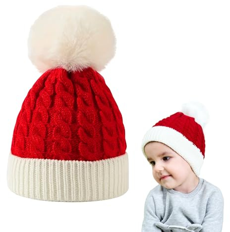 BNOYONERAS Sombrero de Navidad de Punto Gorro de Punto para Bebé Punto Bebés y Niños Pequeños Gorro Gorro de Bebé con Pompón Gorro de Punto de Invierno para Niños y Niñas (Color 3)