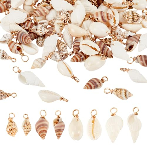 PH PandaHall 100 st 4 stilar naturliga snäckskal hängen snäckskal länk för halsband armband smyckestillverkning snäcka skal kontakter sommar hav hav berlock för strandfest heminredning 1,8 x 2,8 cm,