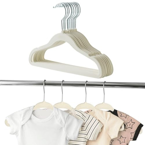 Baby Velvet Hangers,Non-Slip Children Hangers,Infant and Toddler,Ultra Thin Space Saving,for Coat, Jacket, Shirt, Dress, Trousers,10 Pack (Off-white)