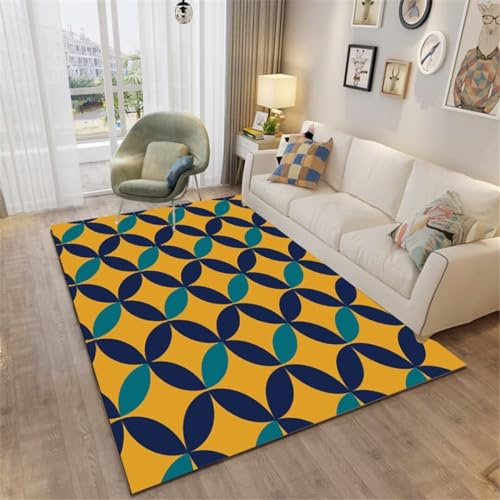 Sottotappeto antiscivolo per tappeti da cucina, lavabile, verde, 200 x 260 cm, con accenti gialli e blu
