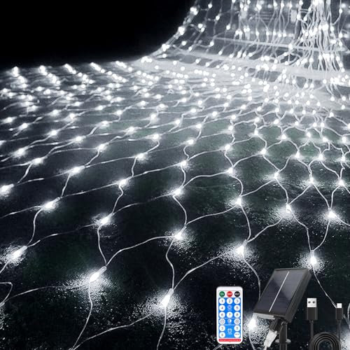 Hulaiyaa Solar Patio Garden Net Light 192 LEDs, 6.5FT*9.8FT Xmas Tree Net Fairy Lights with Wireless Remote Control Outdoor, 8 Modes Waterproof Garden Net Fairy Mesh Lights Outdoor for Bushes Fence