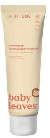 ATTITUDE Bain Moussant et Gel Lavant pour Bébé, Certifié EWG, Testé Dermatologiquement, à Base d’Ingrédients Végétaux et Minéraux, Végan, Nectar de Poire, 240 mL
