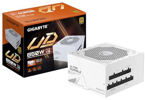 GIGABYTE UD850GM PG5 V2 ICE Power Supply Unit- PCIe Gen 5.1, 80 PLUS Gold, Fully Modular Design, 120mm Fan, ATX 3.1 compatible, UK Plug