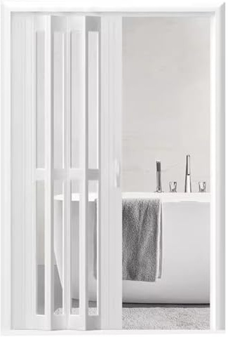 GLFNB Porte accordéon Blanche avec Verre dépoli, pour Salle de Bain, Douche, Cuisine, Garde-Manger, cloison Pliante avec Double poignée pour Chambre, Salon, terrasse (Dimensions : L x H 53,5 x 203