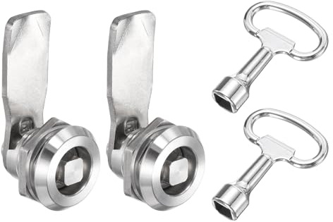 sourcing map Cerradura tubular de leva, cilindro de 5/7 pulgadas de longitud de acero inoxidable 304 con llave para buzón eléctrico (plateado, paquete de 2)
