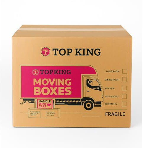 10 Heavy-Duty Moving Boxes – Large 52x30x30cm Cardboard Boxes with Handles & Room Labels – 47L Strong Storage Boxes for Packing, House Move & Removals