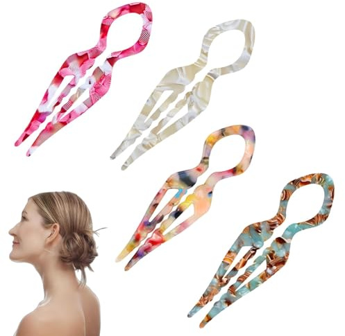 4 PCS French Hair Pins for Women, 4 Colors U-Shaped Magical Hairpins for Women, Thick Fine Long Curls Styling Accessories With Secure Double-Notch Hold White Elephant Gifts for Friend