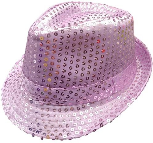 AWAVM Glitterhatt barn paljetthatt svart guld röd silver – disco jazz hip pop festhatt för kostym barn, karneval karneval halloween temafest huvudbonad kostym tillbehör unisex, violett, One size