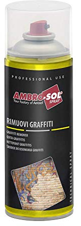 Ambro-Sol - I256/GRAFF Rimuovi Graffiti, Spray Elimina Ogni Tipo di Vernice dai Muri e da tante altre Superfici, Bomboletta Spray in Banda Stagnata 100% Riciclabile all'Infinito da 400 ml, trasparente