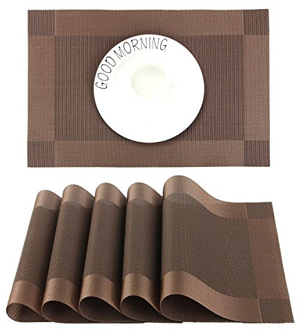 CHAOCHI Platzset Abwischbar Tischset Abwaschbar 6er Set PVC Abgrifffeste Hitzebeständig rutschfest Platzdeckchen für Küche,Zuhause,Restaurant,Speisetisch,45cmx30cm(Braun)