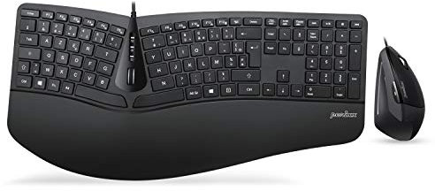 Perixx PERIDUO-505, Combo ergonómico, teclado y ratón con cable USB para Windows - Ratón vertical con rueda de desplazamiento inclinable, reposamuñecas ajustable, AZERTY