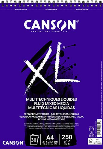 CANSON XL® Fluid Mixed Media, block för flytande blandningstekniker, DIN A4, 30 ark, 250 g/m²