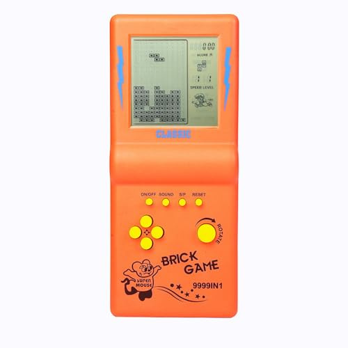 CZT Großbild-Ziegel Spielkonsole klassisches Puzzle eingebaut 23 Spiele Geschwindigkeit/Schwierigkeitsgrad einstellbar mit 2 AA-Batterien (Nicht im Lieferumfang enthalten) (Orange)