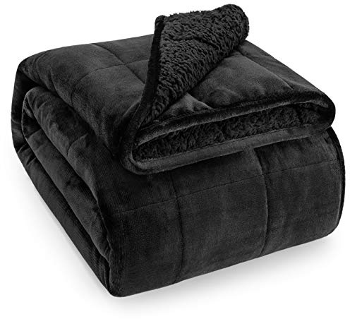 Wemore Manta de Forro Polar Sherpa con Peso para Adultos, de 15 Libras, Manta Pesada y mullida de Doble Cara, Manta Ultra mullida con Parte Superior de Franela de Felpa Suave, 60 x 80 Pulgadas, Color