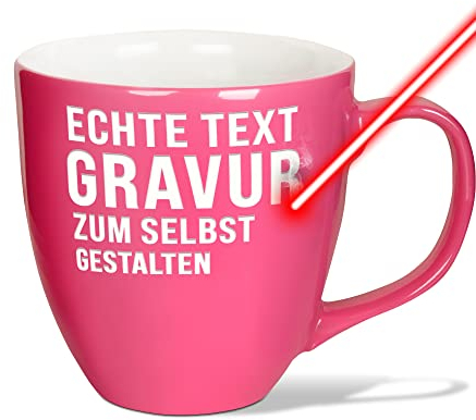 PR Print Royal XXL Jumbotasse gravieren, Hochwertige Porzellan-Tasse mit Gravur, hochglänzende Oberfläche, in Fancy Pink, 400 ml | Personalisiertes Geschenk