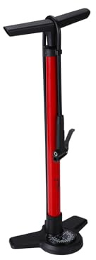 BBB Cycling AirBoost 2.0 Pompa per bicicletta con indicatore di pressione | Pompa da terra forte e precisa | Compatibile con Presta, Schrader e Dunlop | Tubo ad alta pressione 90 cm in gomma | Rosso |