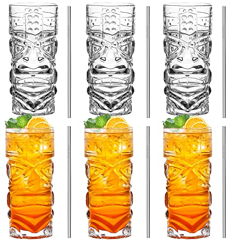 INFTYLE Lot de verres Tiki transparents de 177 à 414 ml, verres à cocktail modernes parfaits pour les cocktails exotiques, Mai Tai, cocktails de style hawaïen, ensemble de boissons tropicales