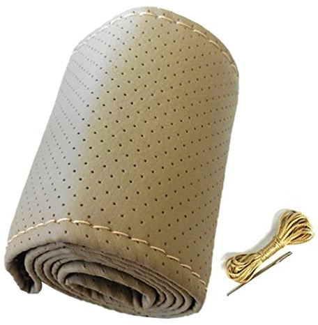 Rattskydd, Universal Bilrattskydd Handsömnad Perforerad Rattkåpa i Mikrofiberläder för 38 Cm Diameter (Beige)