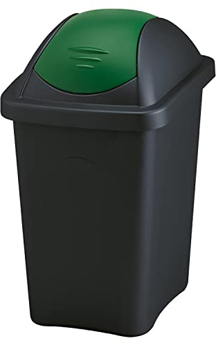 Home Centre 30L Swing Lid Kitchen Plastic General Waste Recycling Bin Colour Code Management Made in Italy Quality Rubbish Office Storage Trash Containers Green-Black