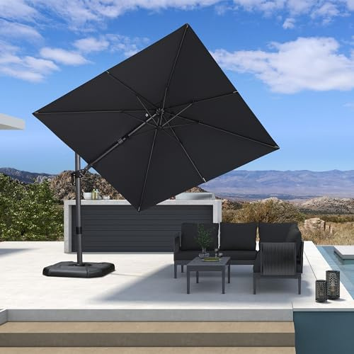 PURPLE LEAF Ampelschirm Twist 270 x 270 cm, Kippbar Sonnenschirm, Gartenschirm mit Kurbel, Gestell Aluminium, Beidseitig Axial Schwenken, UV-beständig, 360°Rotation, Grau