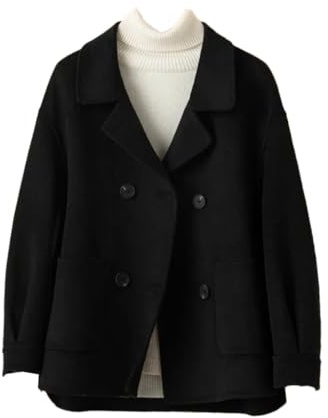 Cappotto Autunno Inverno Donna 100% Lana, Giacca Corta Femminile, Cappotto in Cashmere Primaverile, Cardigan da Esterno, Nero , M
