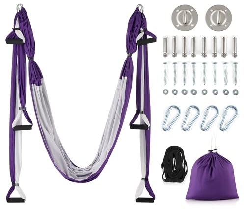 ZELUS Aerial Yogatuch zum Aufhängen Yoga Hängematte Akrobatik Tuch Yoga Schaukel für Reha Pilates Ballett Cheerleading Spagat Gymnastik (Violett)