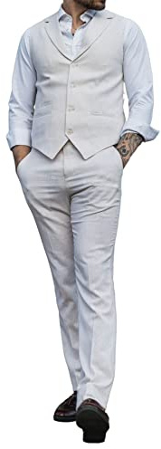 TruClothing Costume Homme Estival en Lin Habillé pour Mariage Gilet et Pantalon - Crème Beige 62