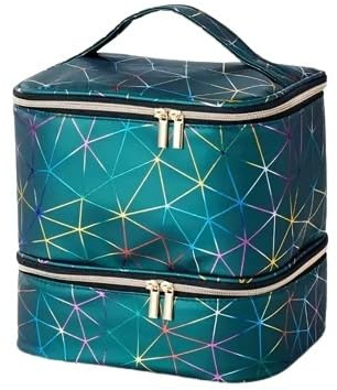 ZiaWorld Double-Layer Nail Polish Organizer, Portable 30 Nail (15ml) Polish Bottles Organizer Zipper Nail Polish Carrying Case, Manicure Tools Storage, Cosmetic Travel Bag, Green Style2