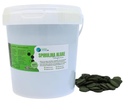 Spirulina Algae Wafers 1000 ml, Discos de spirulina, alimento Vegetal para Peces de Fondo a Base de Algas y spirulina, Comida Natural y equilibrada para Peces e invertebrados herbívoros.